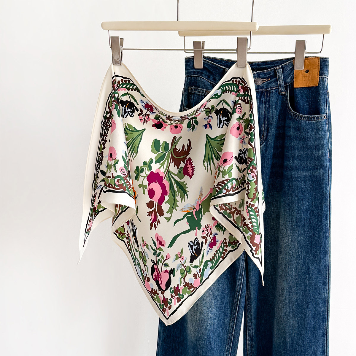 Face Scarf Mask - Floral Printed Square Scarf For Women
