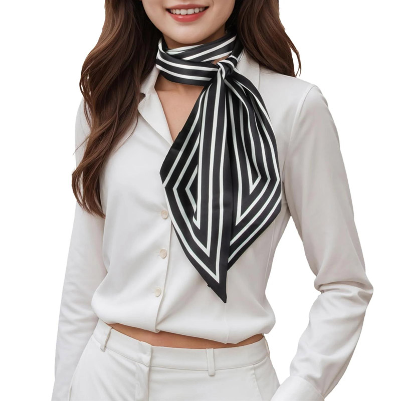 Ascot Neck Scarf - Fashion Stripes Hair Ribbon Scarf Women