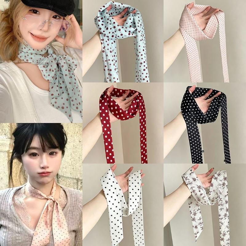 Face Scarf Mask - Polka Dot Floral Print Silk Scarf