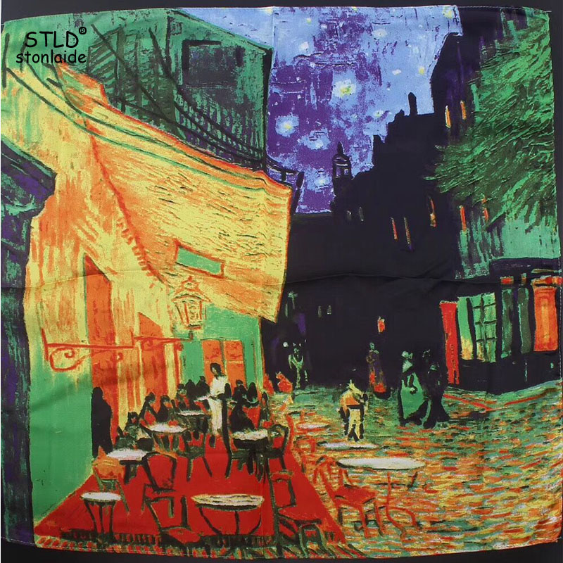 55X55CM Eruo Van Gogh Oil Pain - Scarf Silk Square 评论和价格