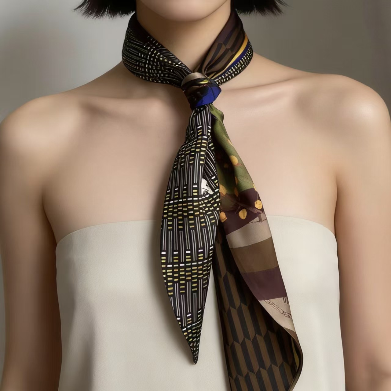 Luxury Print Long Hair Ribbon  - Ascot Neck Scarf 评论和价格