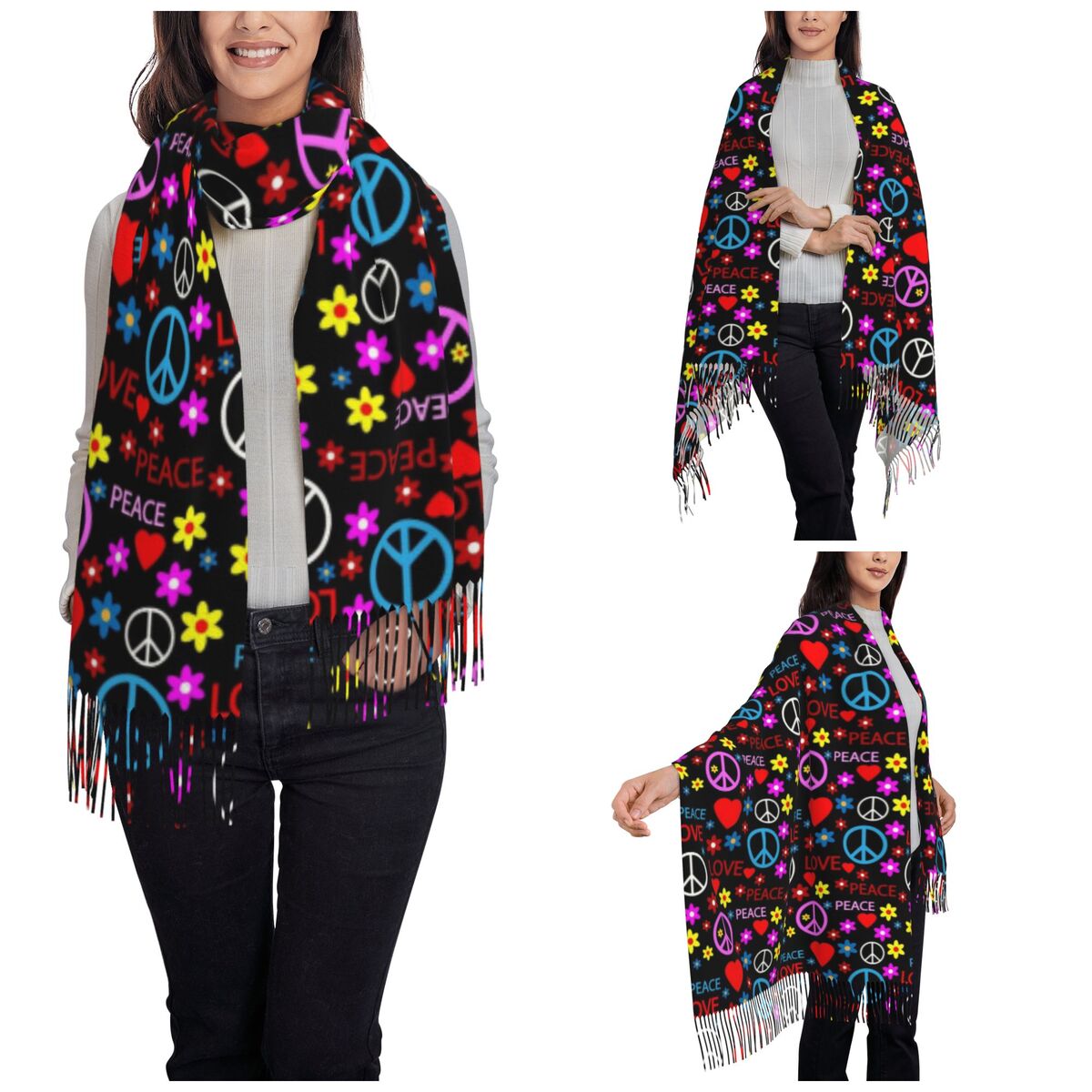 Peace Foral Love Pattern Scarf - Pashmina Wrap Large 评论和价格