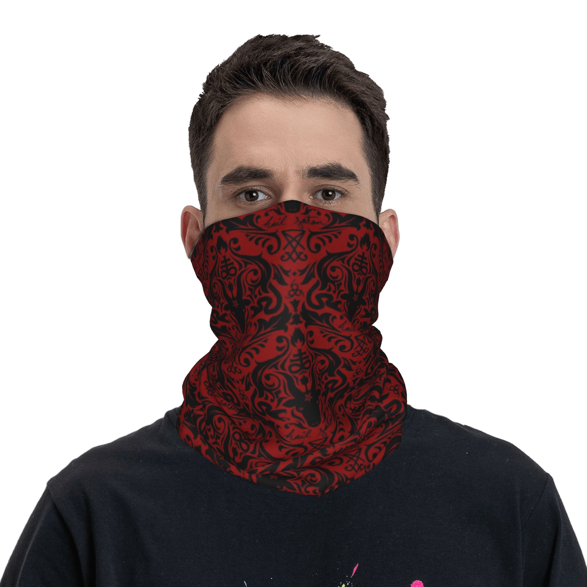 Baphomet Damask Hail Satan Bla - Neck Warmer Tube 评论和价格