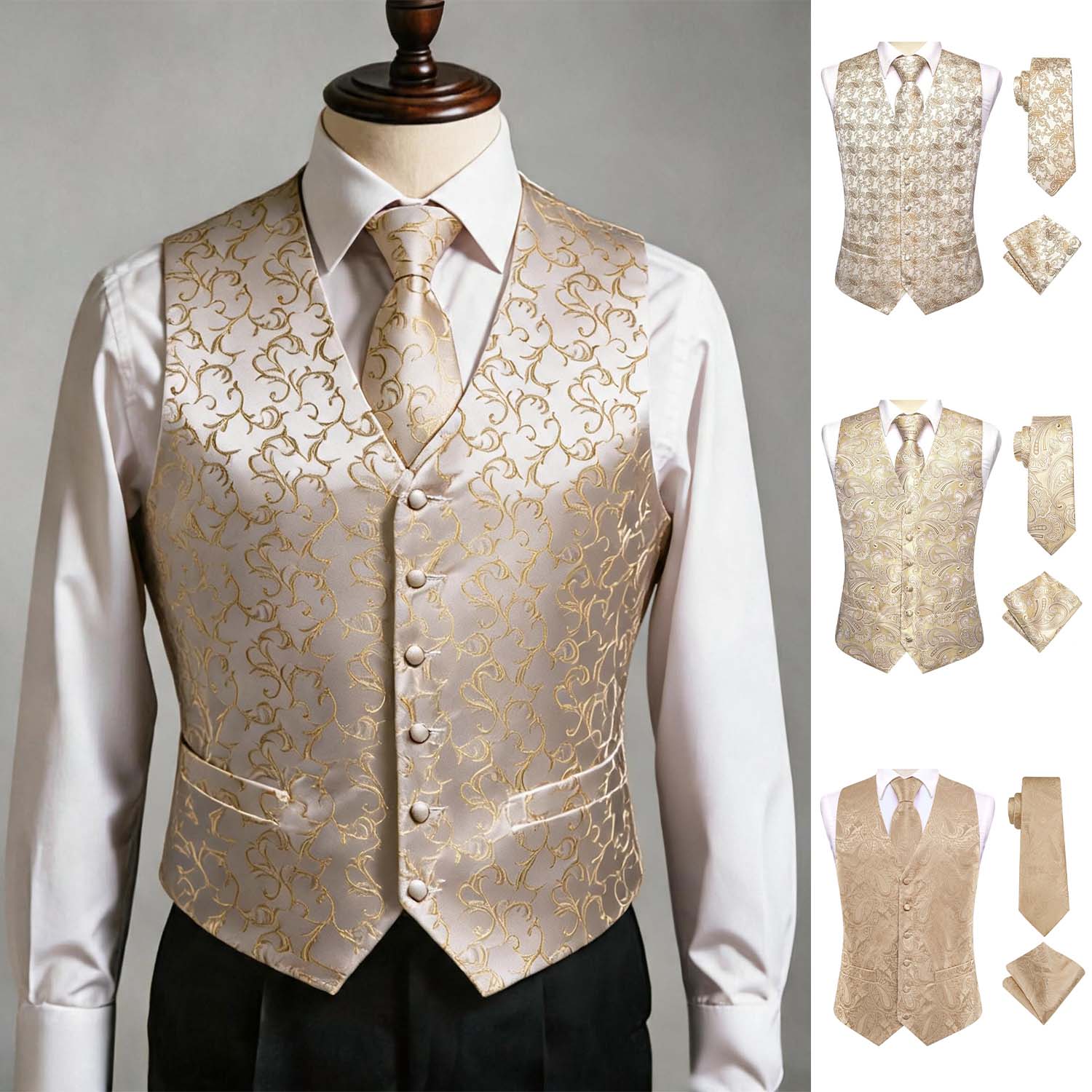 Apricot Men Vest Three-Piece S - Pocket Square Set 评论和价格
